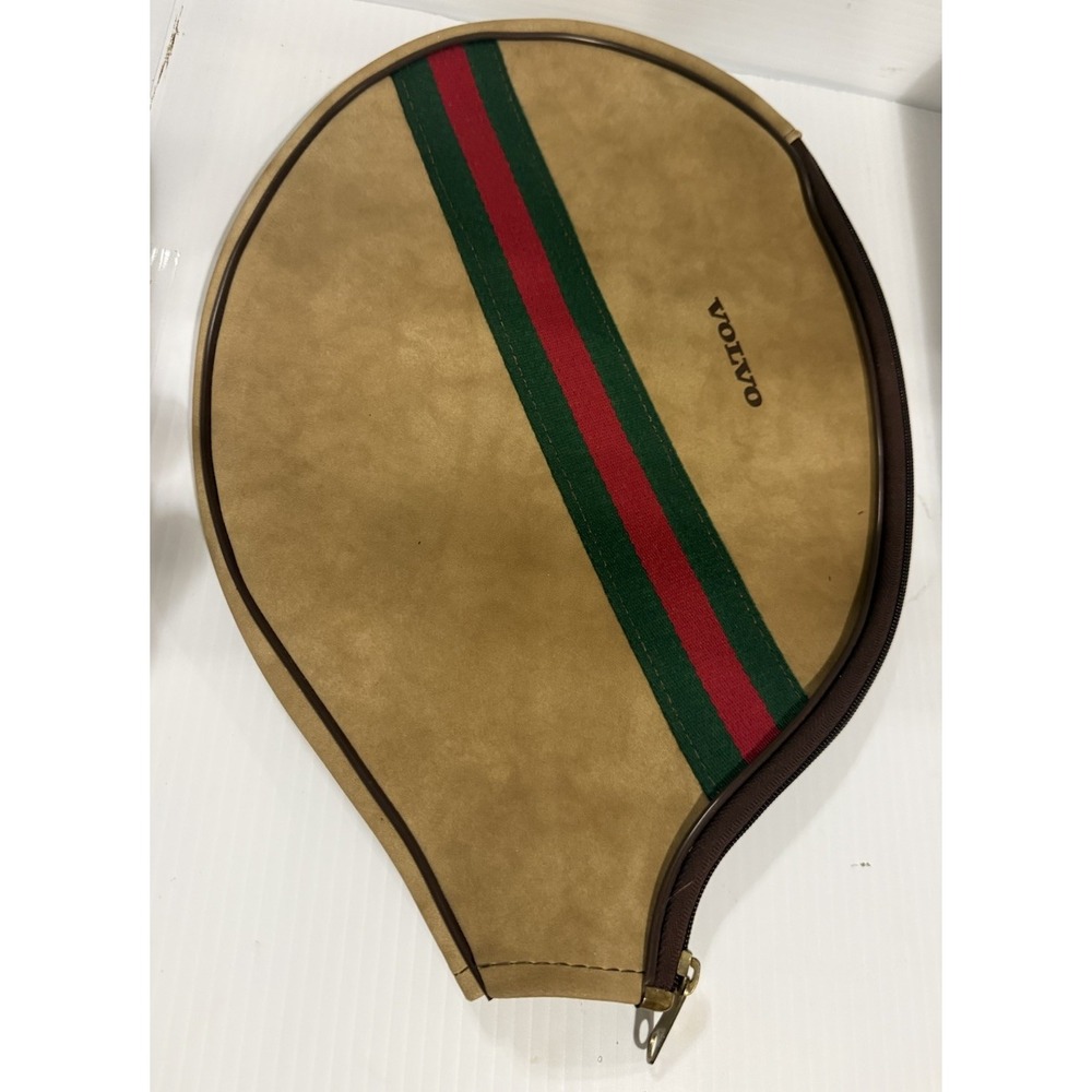 Vintage 1980s Volvo Tennis Racquet Cover Case by Hazel USA Retro Canvas & Suede